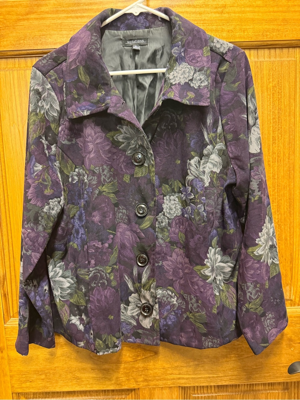 Notations Women’s XL Purple Floral Button Front Blazer Jacket